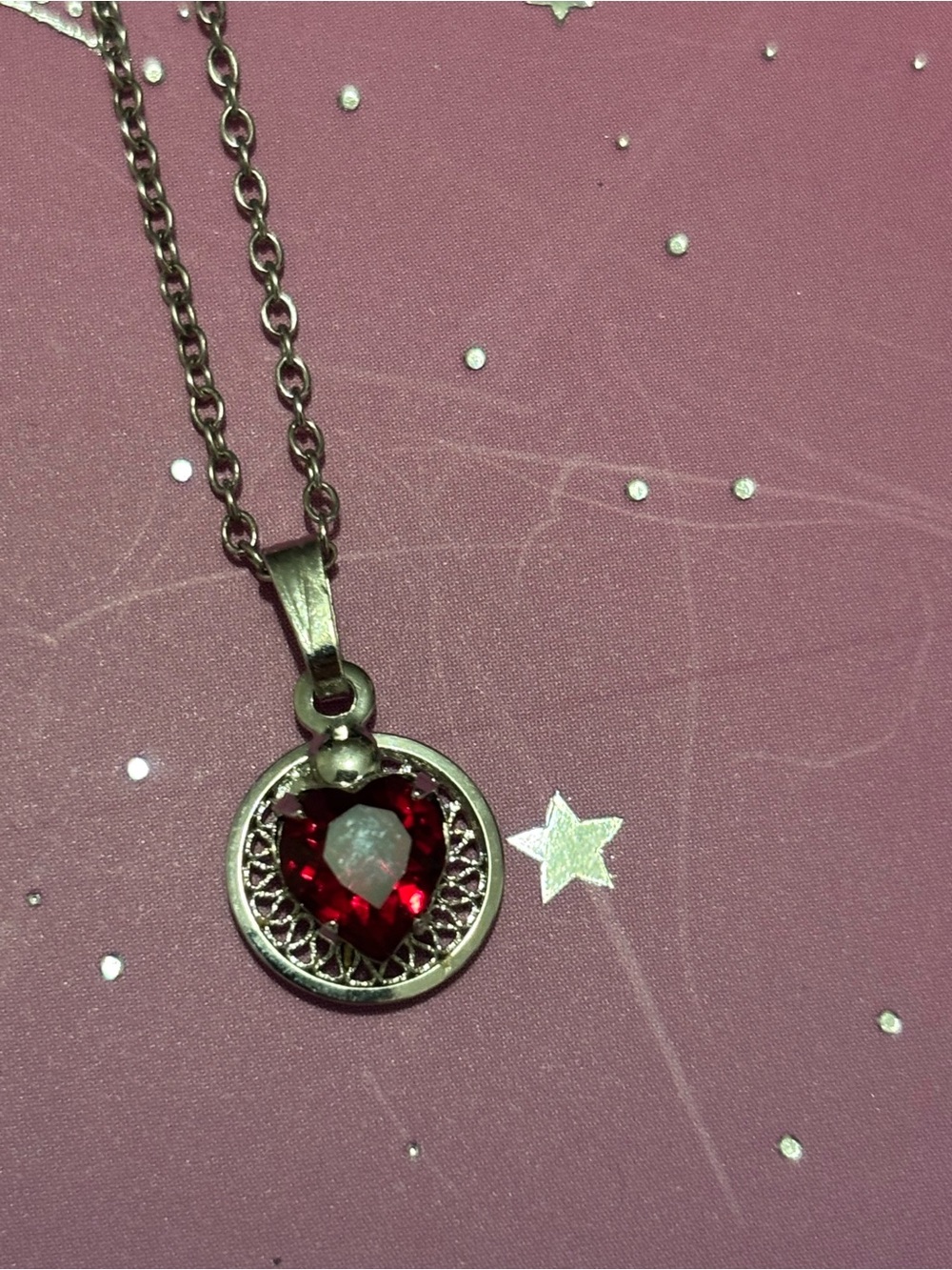 Sterling Silver Ruby Heart Pendant Necklace 18 inches